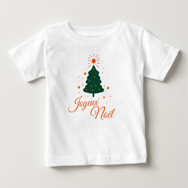Camiseta De Bebé Joyeux Noël en rouge : sapin classique et joyeux (Anverso)