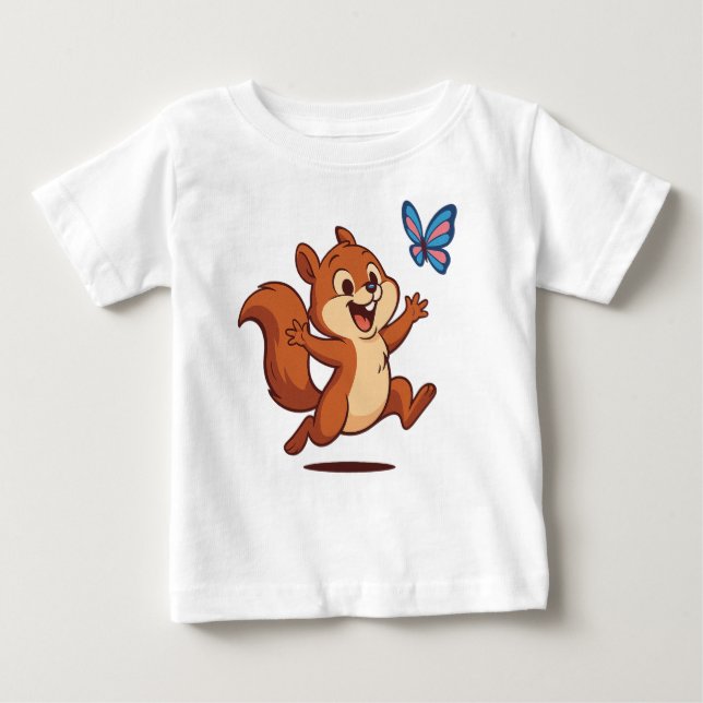 Camiseta De Bebé Joyful Chase – Happy Squirrel & Butterfly (Anverso)