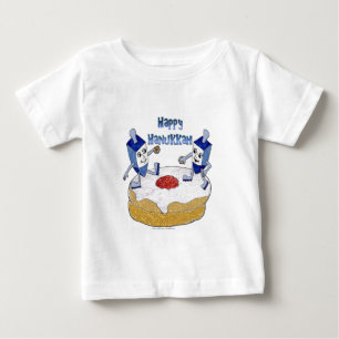 Camiseta De Bebé Judaica Feliz Janucá Dreidels Bailando Donut