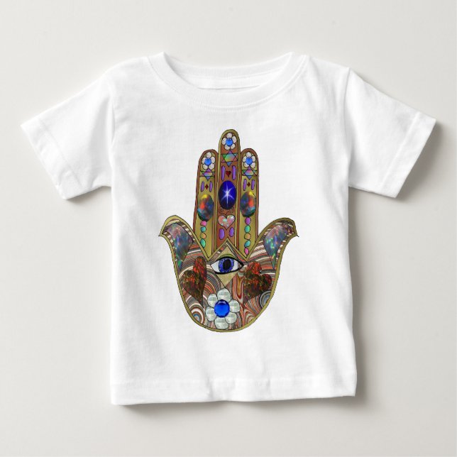 Camiseta De Bebé Judaica Hamsa Hearts Flowers Opal Art Print (Anverso)
