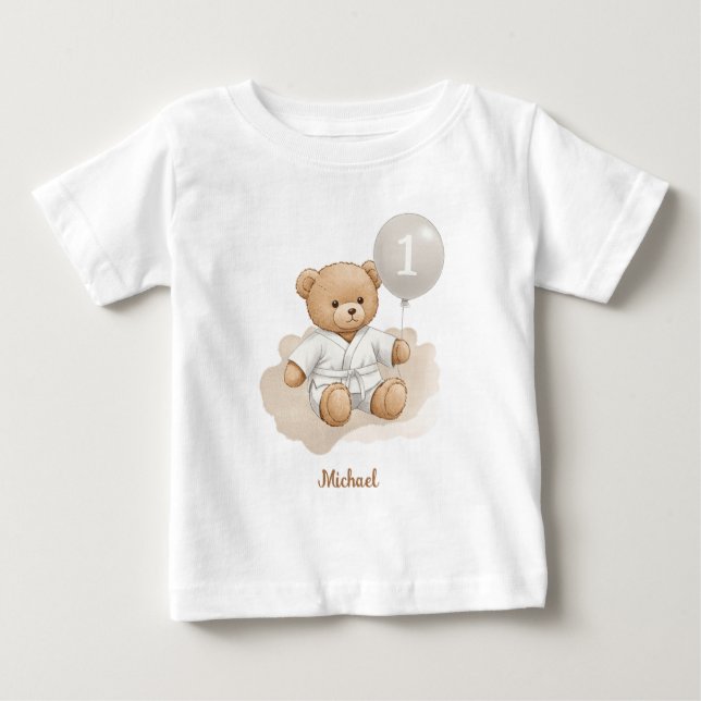 Camiseta De Bebé Judo Bear’s First Belt" – 1st Birthday White Belt (Anverso)