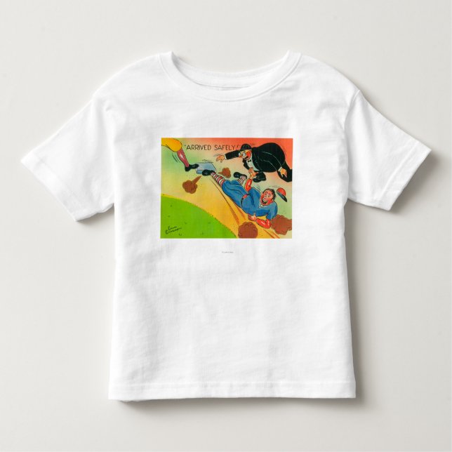 Camiseta De Bebé Jugador de béisbol que resbala hacia la base, (Anverso)