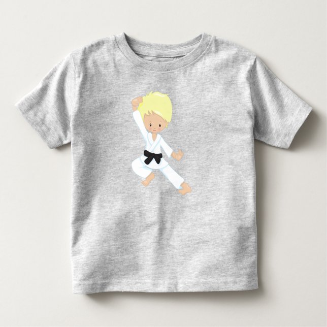 Camiseta De Bebé Karate Boy, Cute Boy, Black Belt, Blond Hair (Anverso)