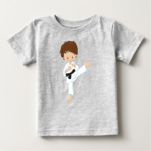 Camiseta De Bebé Karate Boy, Cute Boy, Pelo Marrón, Cinturón Negro