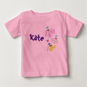 Camiseta De Bebé Kate, nombre con mariposas gatitos