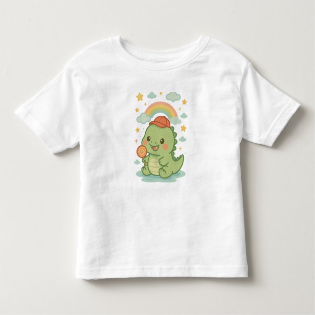 Camiseta De Bebé Kawaii Baby Dino with Candy Popsicle 🍭🦖☁️☀️ (Anverso)