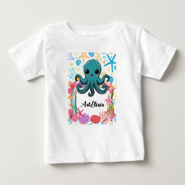 Camiseta De Bebé Kawaii bajo el pulpo marino (Anverso)