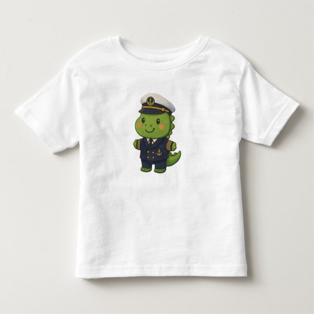 Camiseta De Bebé Kawaii Captain Dinosaur – Cute Dino Jobs (Anverso)