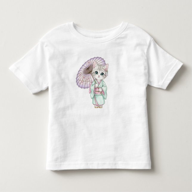 Camiseta De Bebé  Kawaii Cat in  Kimono, by Natasha Us   (Anverso)