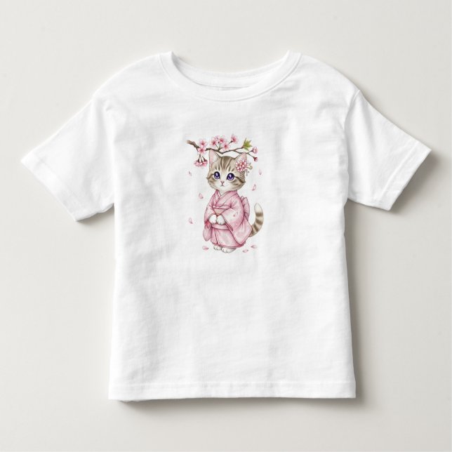 Camiseta De Bebé  Kawaii Cat Under Sakura Branch, by Natasha Us   (Anverso)