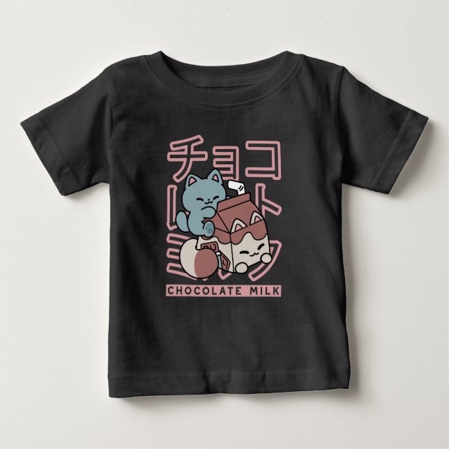 Camiseta De Bebé Kawaii Cat with Chocolate Milk – Japanese Pop Art  (Anverso)