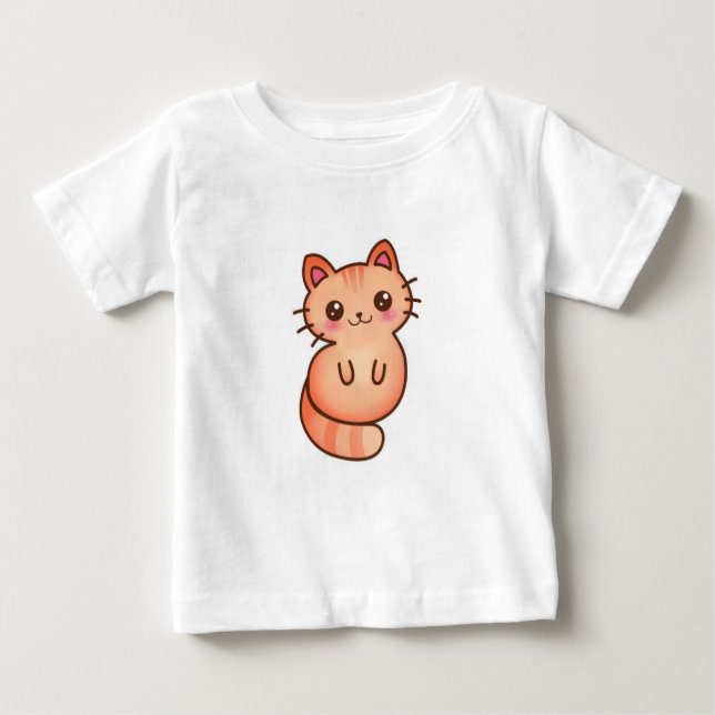 Camiseta De Bebé Kawaii Cute Naranja Cat Ilustracion (Anverso)