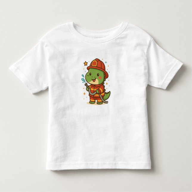 Camiseta De Bebé Kawaii Firefighter Dinosaur – Cute Dino Jobs (Anverso)