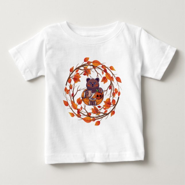 Camiseta De Bebé Kawaii lindo gato japonés otoño Halloween (Anverso)