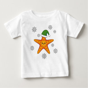Camiseta De Bebé Kawaii Navidad Starfish en patrón de búfalo azul