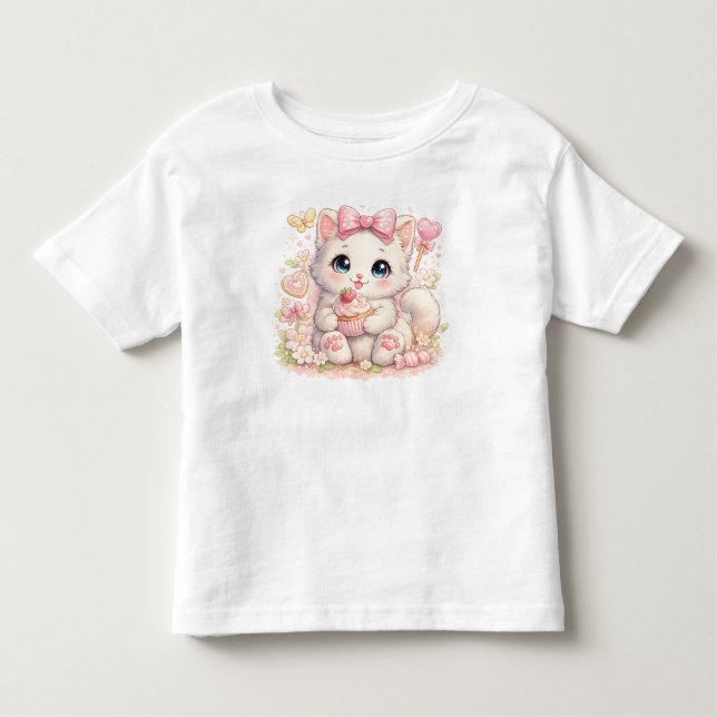 Camiseta De Bebé – Kawaii Pink Cat Graphic Tee for Girls & Boys (Anverso)