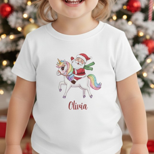 Camiseta De Bebé Kawaii Santa Claus Riding Rainbow Unicorn (Subido por el creador)