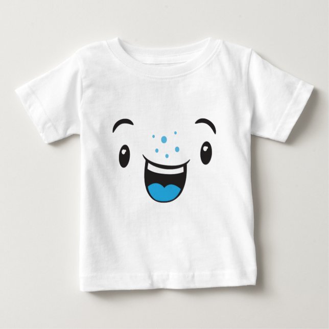 Camiseta De Bebé Kawaii Sonriente Azul Enfrentando a los niños (Anverso)