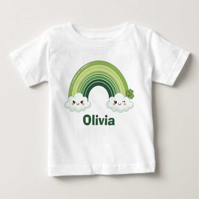 Camiseta De Bebé Kawaii St. Patrick’s Day Green Rainbow (Anverso)