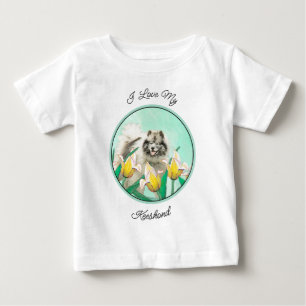 Camiseta De Bebé Keeshond en Tulipanes Pintura Arte Original de Per