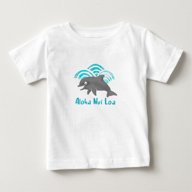 Camiseta De Bebé Keiki Watercolor Dolphin Wave (Anverso)