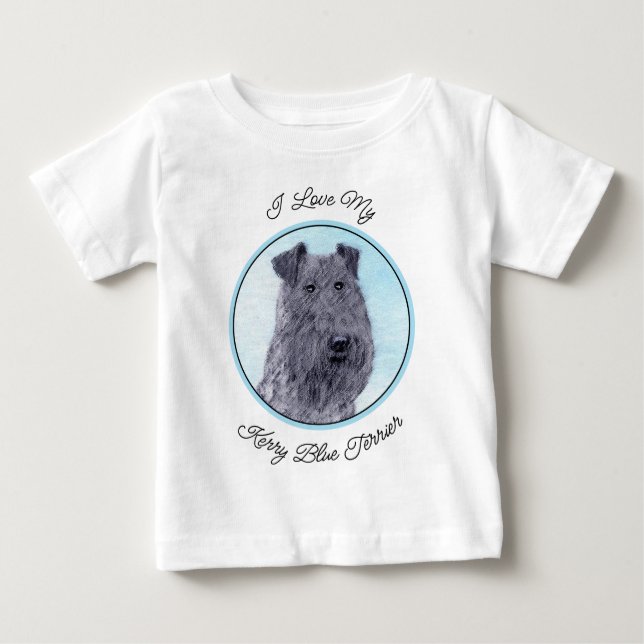 Camiseta De Bebé Kerry Blue Terrier Pintura Cute Original Perro Art (Anverso)