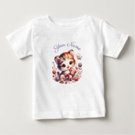Camiseta De Bebé Kit de Acuarela Personalizada Gatito Jugando Nombr
