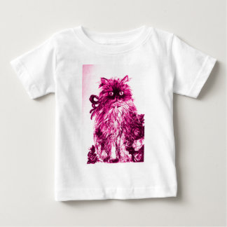 Camiseta De Bebé KITTEN CON ROSAS, Rosa Fuchsia Blanca