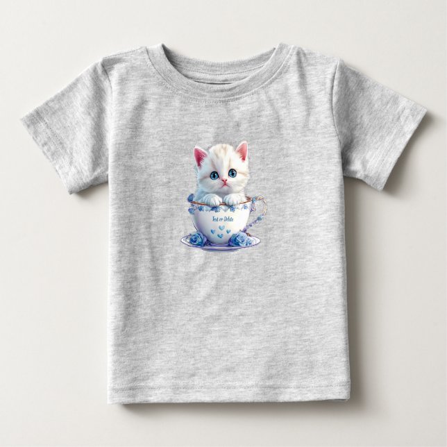 Camiseta de bebé Kitten in Cup Blue Flowers (Anverso)