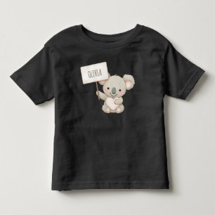 Camiseta De Bebé Koala Adorable Sosteniendo un Letrero con Nombre