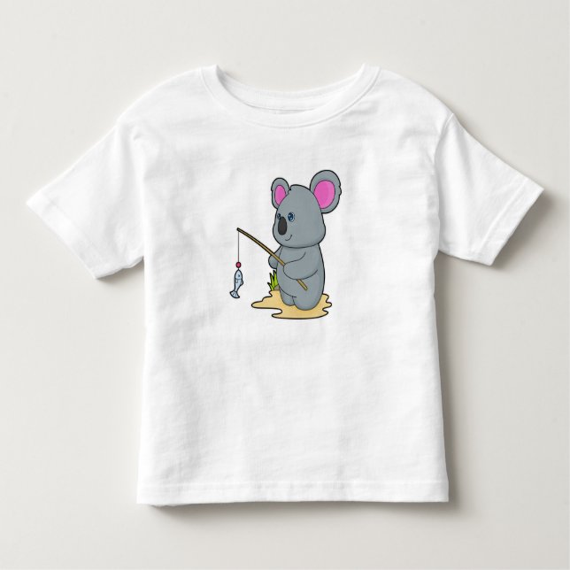 Camiseta De Bebé Koala como pescador con caña y pescado (Anverso)