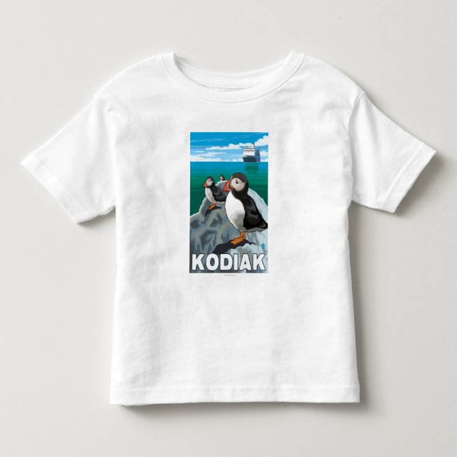 Camiseta De Bebé Kodiak, AlaskaPuffins y barco de cruceros de (Anverso)