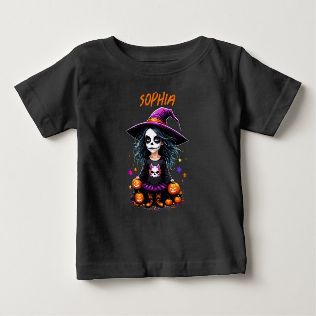 Camiseta De Bebé La adorable bruja de Halloween de Kawaii (Anverso)