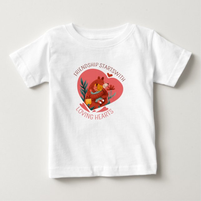 Camiseta De Bebé La amistad comienza con corazones amorosos (Anverso)