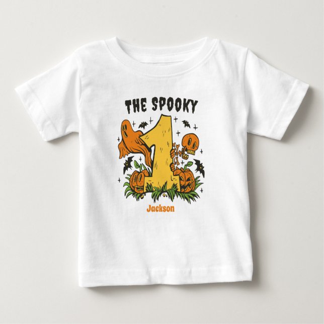 Camiseta De Bebé La calabaza de cumpleaños 1 de Halloween de fantas (Anverso)