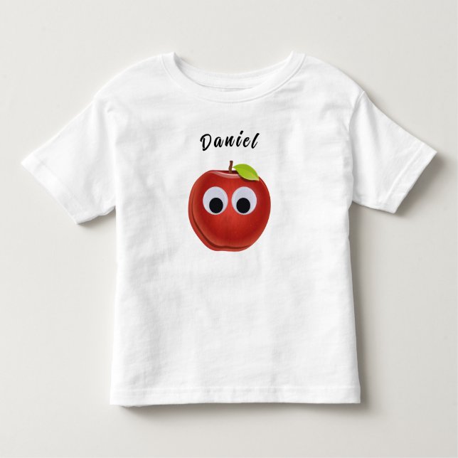Camiseta De Bebé La divertida Manzana Roja con los ojos en Google (Anverso)
