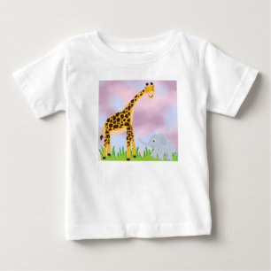 Camiseta De Bebé La jirafa Personalizado y el elefante en una tierr