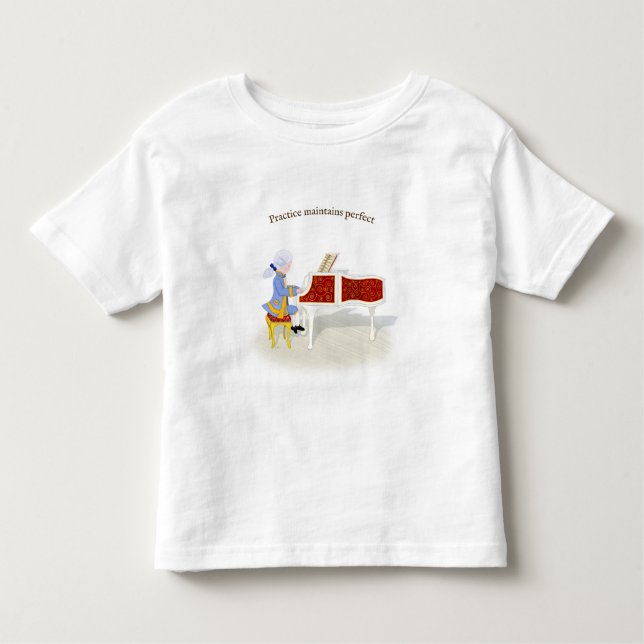 Camiseta De Bebé "La práctica mantiene la perfección" Mozart jugand (Anverso)