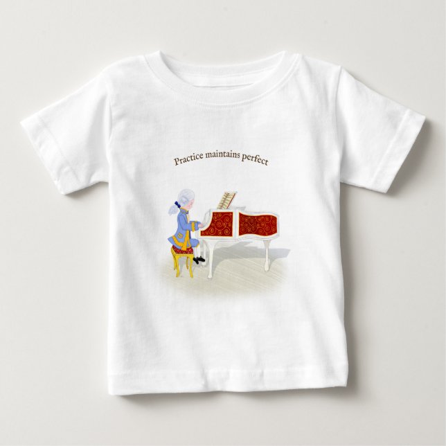 Camiseta De Bebé "La práctica mantiene la perfección" Mozart jugand (Anverso)