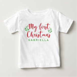 Camiseta De Bebé La primera caligrafía verde y roja de Navidad del