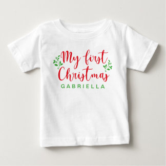 Camiseta De Bebé La primera caligrafía verde y roja de Navidad del