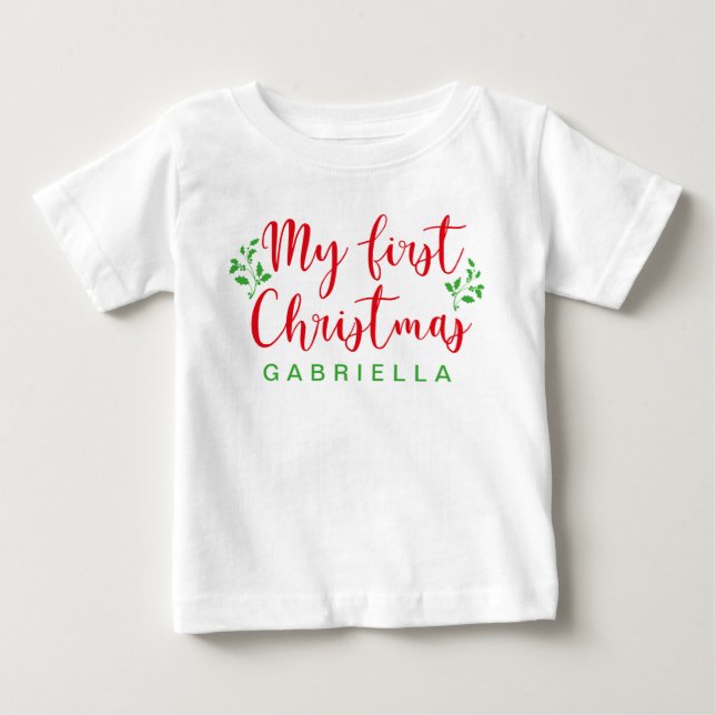 Camiseta De Bebé La primera caligrafía verde y roja de Navidad del  (Anverso)