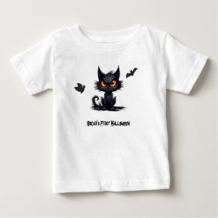 Camiseta De Bebé La primera Halloween del bebé. Ojos amarillos gato