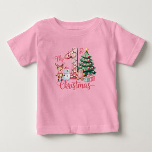 Camiseta De Bebé La primera Navidad de la niña en rosa