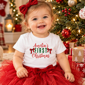 Camiseta De Bebé La primera Navidad del bebé con lazo rojo