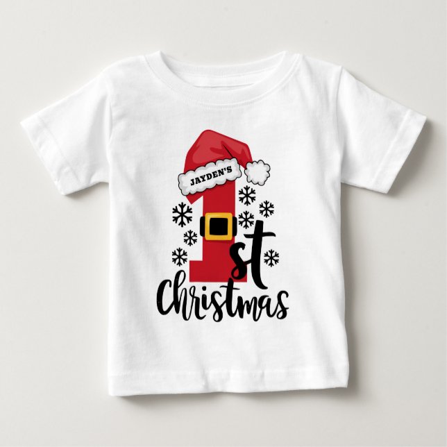 Camiseta De Bebé La primera Navidad del bebé Nombre personalizado S (Anverso)