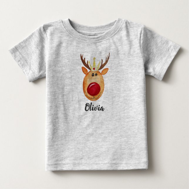 Camiseta De Bebé La primera princesa de Navidad del bebé Rudolph co (Anverso)
