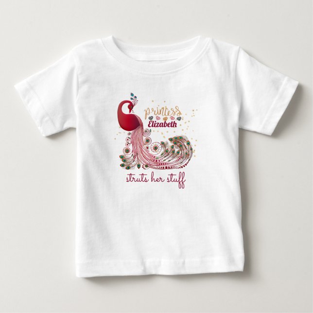 Camiseta De Bebé La princesa (nombre) Peacock sacude sus cosas - du (Anverso)