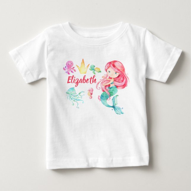 Camiseta De Bebé La sirena cutáneo personalizada bajo el mar Cumple (Anverso)