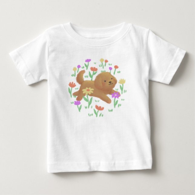 Camiseta De Bebé Labradoodle con Ilustracion de flores (Anverso)